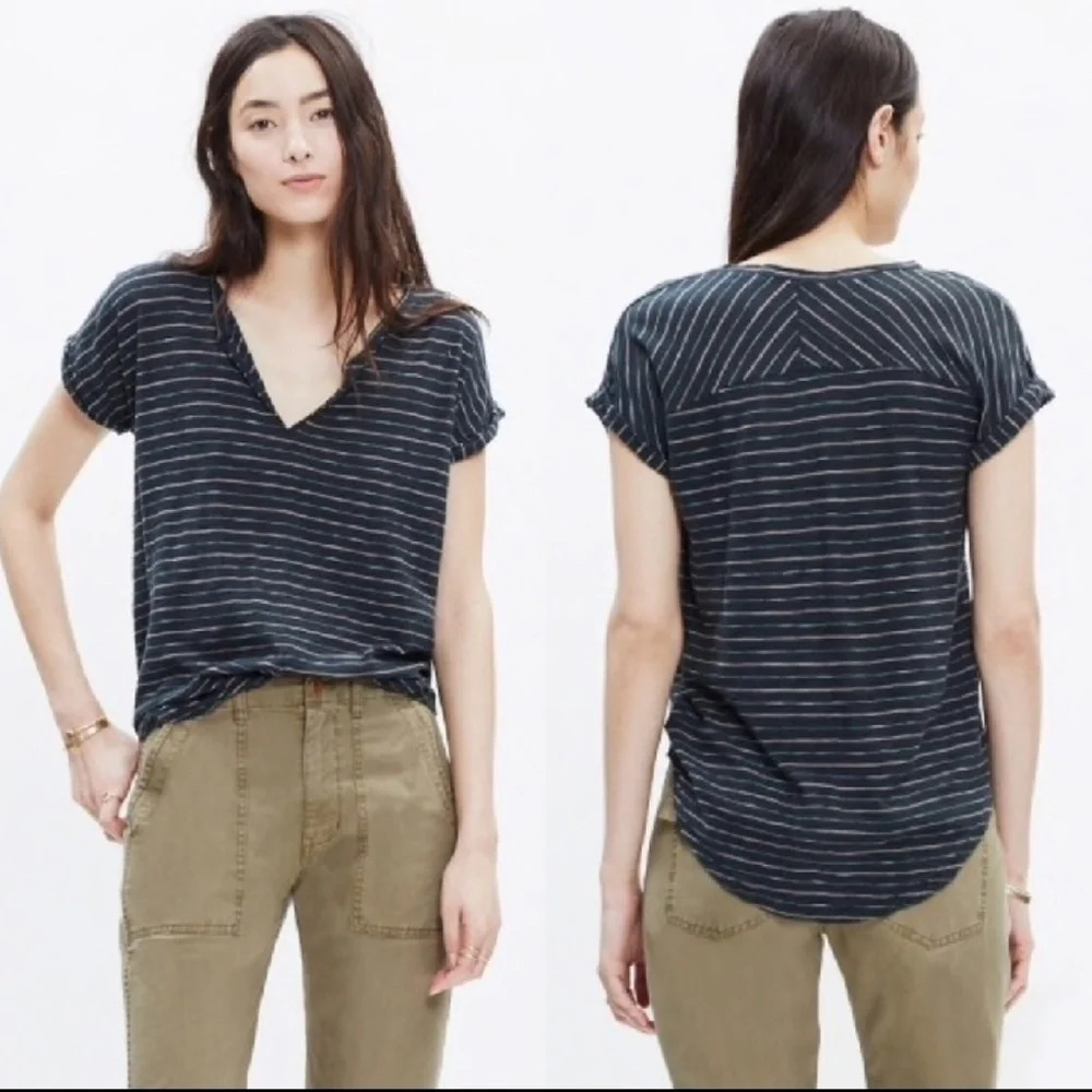 Madewell Turntable Split Neck Tee Oakland Stripe v6x